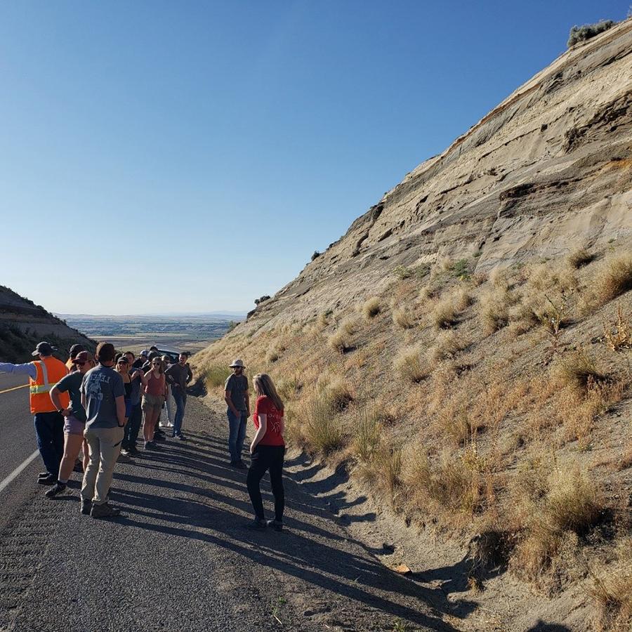 Students made roadside stops, including this one in Oregon, to discuss the geology of the area and collect rock and mineral samples.